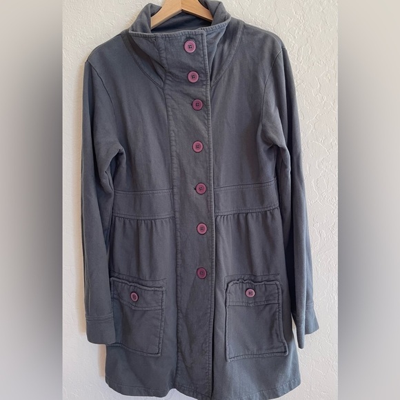 Prana Breathe Sylvia Jacket Gray with Purple Buttons Women's Size Large - Picture 5 of 12